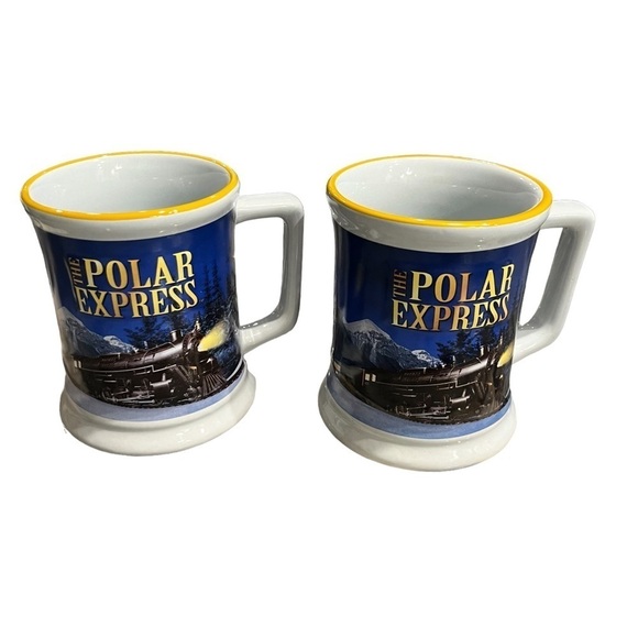 Pair Large Polar Express Believe Mugs Dimensional Train - Picture 1 of 7